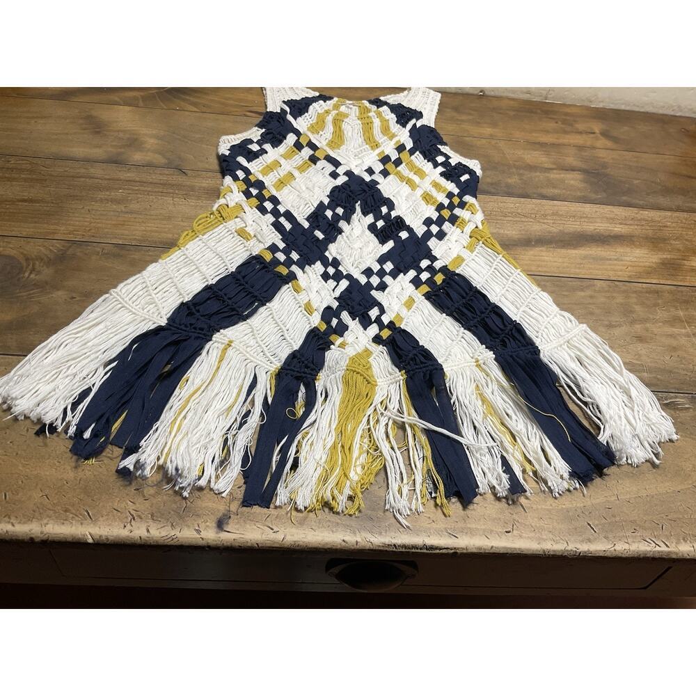 Fiets Voor | Fringe Knit Tank | Yellow & Navy | Small | Anthropologie - Picture 6 of 10